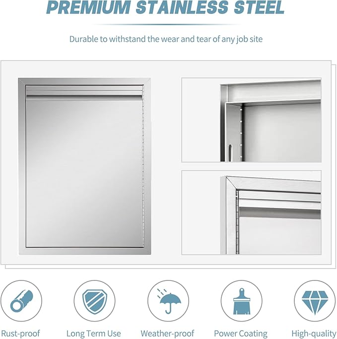 Outdoor Kitchen Door 18" W x 21" H inch Double Wall Door Panel Stainless Steel BBQ Single Door Flush Mount for Outdoor Kitchen Island(w/Right Swing)