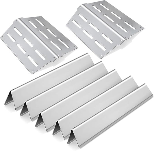 17.5" Flavorizer Bars and 13.26" Heat Deflectors for Weber Genesis 300 Series Grills with Front Control Knob, Genesis S310 S320 S330 E310 E320 E330,for Weber 7620 7621
