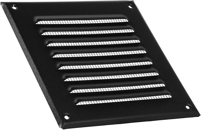 Vent Systems - 5 x 5 Inch (Inner) Black Metal Square Soffit Air Vent Grille Cover, Register Vent Deflector Louver Built-in Mesh HVAC for Bathroom Home Office Kitchen 6.5" x 6.5" (Outer)