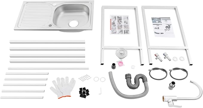 Portable Outdoor Utility Sink, Free Standing Single Bowl Kitchen Sink with Storage Shelf Faucet Operation Countertop, Commercial Stainless Steel Sink Adjustable Support Feet (30X16X30in)