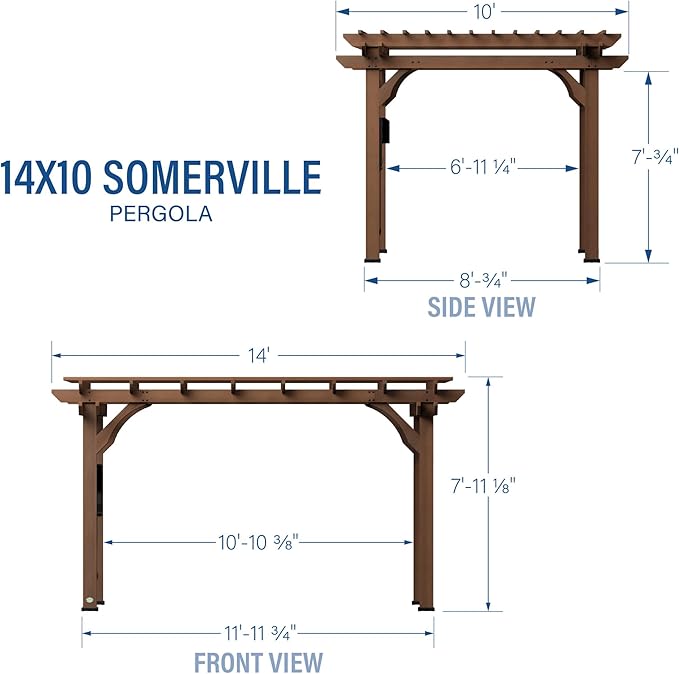 Backyard Discovery Somerville 14 x 10 Walnut All Cedar Pergola, Durable, Quality Supported Structure, Snow and Wind Supported, Rot Resistant, Electrical Outlet with USB, Deck, Garden, Patio