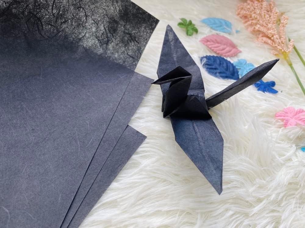 50 Sheets A4 Natural Fiber Mulberry Tree Mulberry Paper Sheets Art Tissue Washi Paper Design Craft Art Origami Suppliers Card Making DIY Crafts (Black, A4)