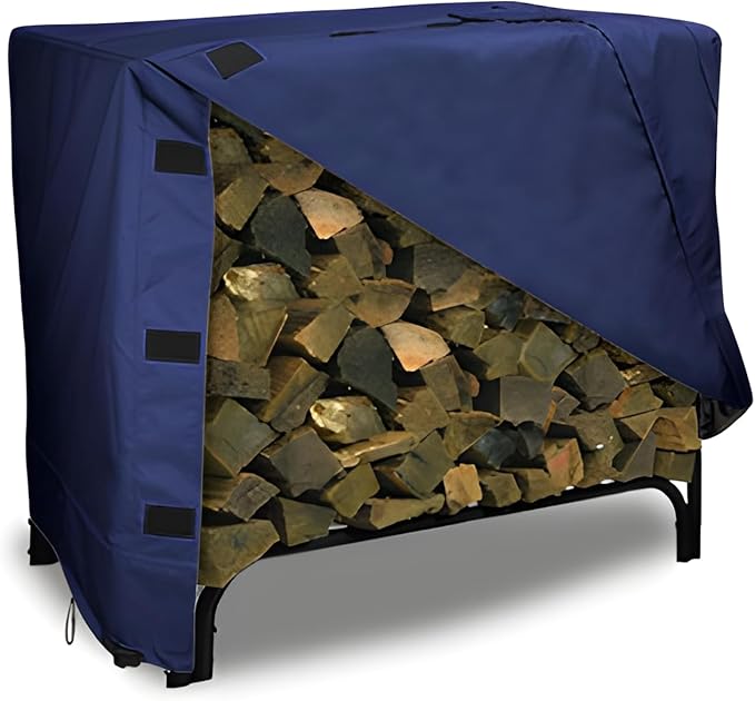 Eevelle Patio Log Rack Cover Made with Marinex Marine Grade Fabric - Waterproof - Durable Firewood Storage Large Log Rack Covers - Weather Protection - (42" H x 96" L x 24" D, Navy)