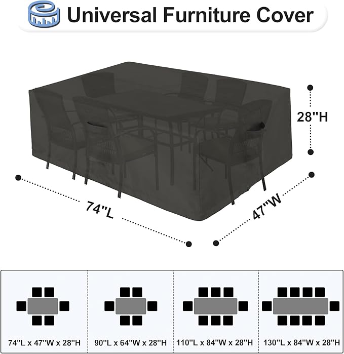 OutdoorLines Outdoor Waterproof Patio Table Furniture Set Covers - Rectangle Couch Sectional Cover Outside Weatherproof Patio Furniture Covering for Deck, Lawn and Backyard 74"L x 47"W x 28"H, Black