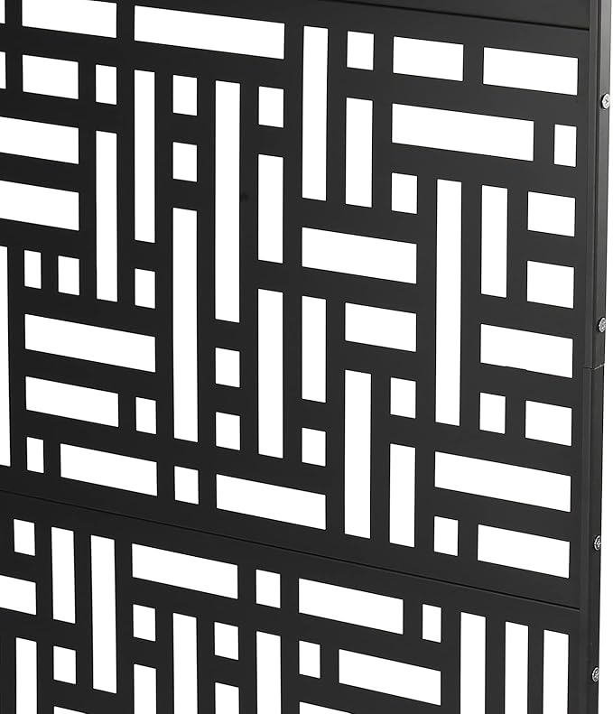 75" H x 35" W Metal Privacy Screen Freestanding Outdoor Privacy Panels Fence Decorative Indoor Room Garden Divider with a 46.3lbs H-Shaped Base for Balcony, Patio, Deck, Backyard (Black)
