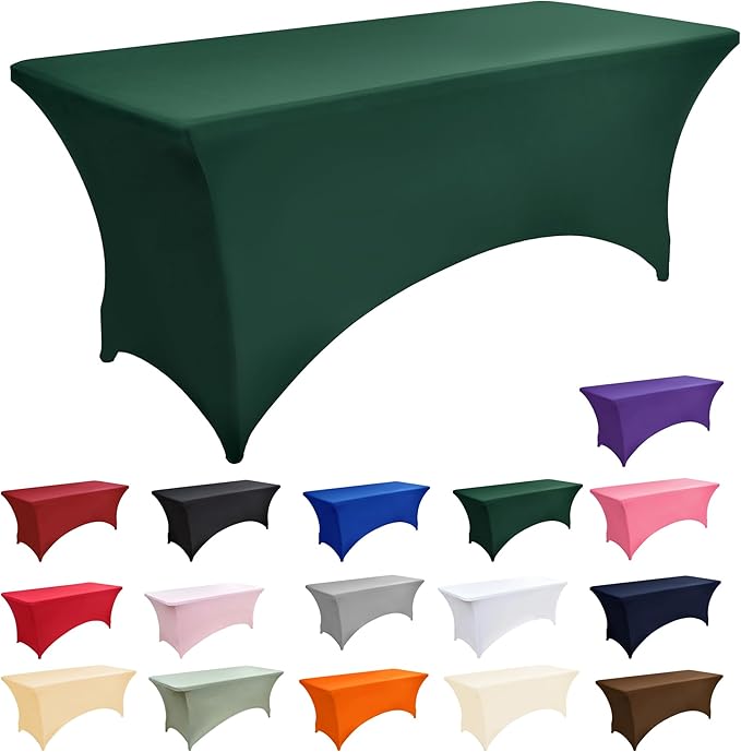 2-Pack 8ft Spandex Table Covers for Rectangle Folding Tables - Washable Elastic Tablecloth - Ultimate Fitted Table Protector for Birthday Parties, Trade Shows, Banquet