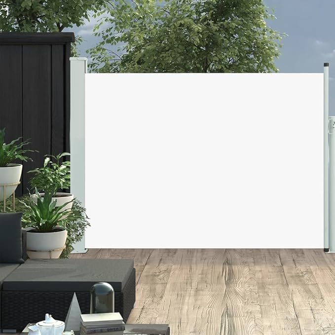 YAFF Patio Retractable Outdoor Folding Privacy Divider, Water & UV Resistant Sun Shade Privacy Wind Screen for Garden, Backyard, Balcony, Terrace 39.4"x196.9" Cream
