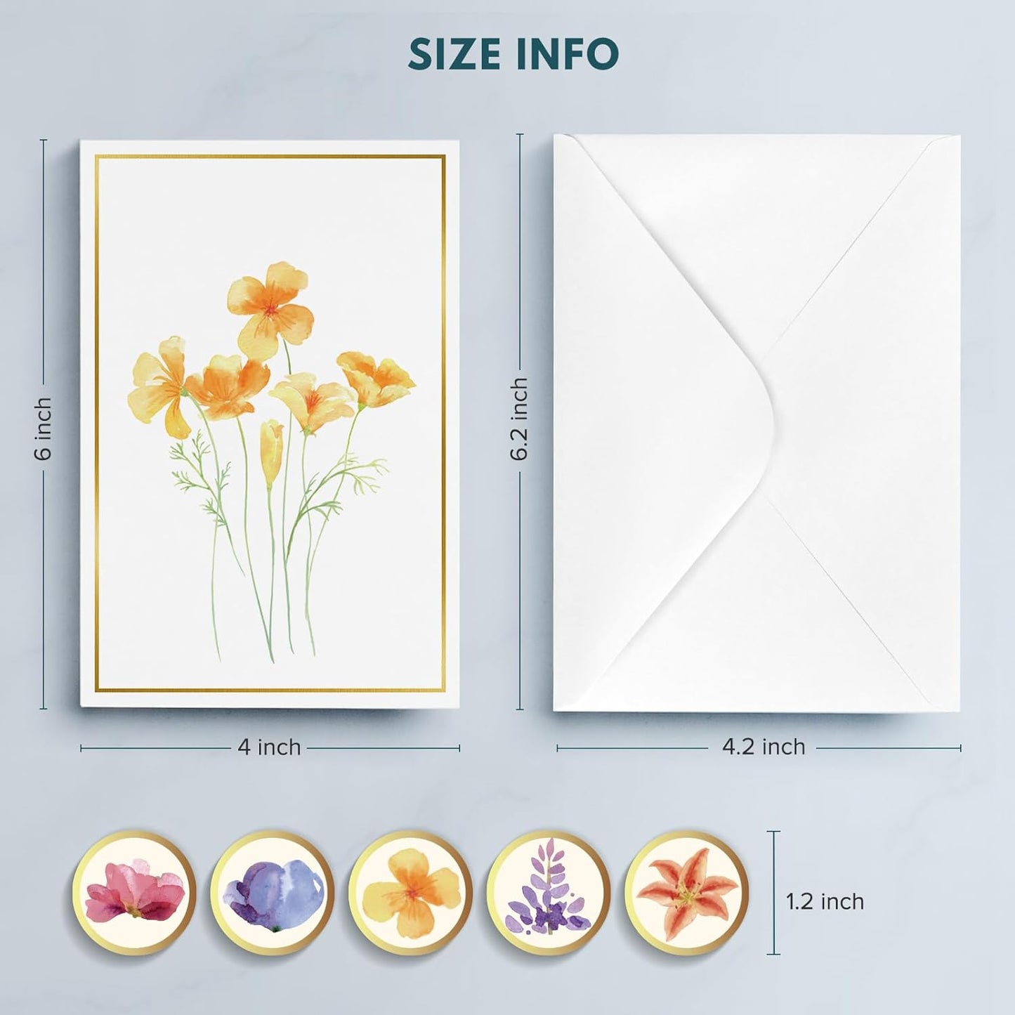Blank Cards, 30 Pack Blank Greet Cards, Elegant Gold Foil Blank Note with Envelopes, Perfect Stationary Set For All Occasions, 5 Assorted Floral Designs