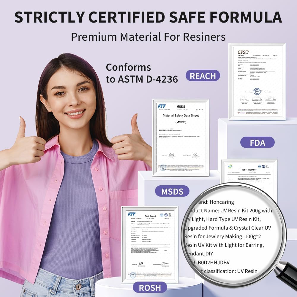 UV Resin 1000g, Hard Type Clear Beginner-Friendly Kit, Upgraded Formula & Crystal Clear for Jewlery Making, Art Craft, 250g*4 Resin UV Kit for Earring, Pendant, DIY