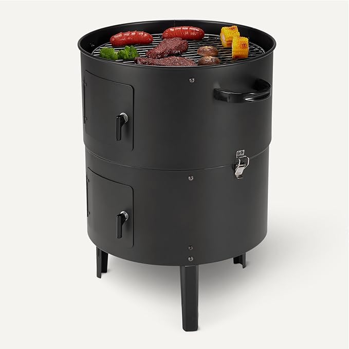 Amazon Basics 16 inch Vertical Charcoal Outdoor Smoker, BBQ Grill, Adjustable Air Supply Control, 1-Pack, Black