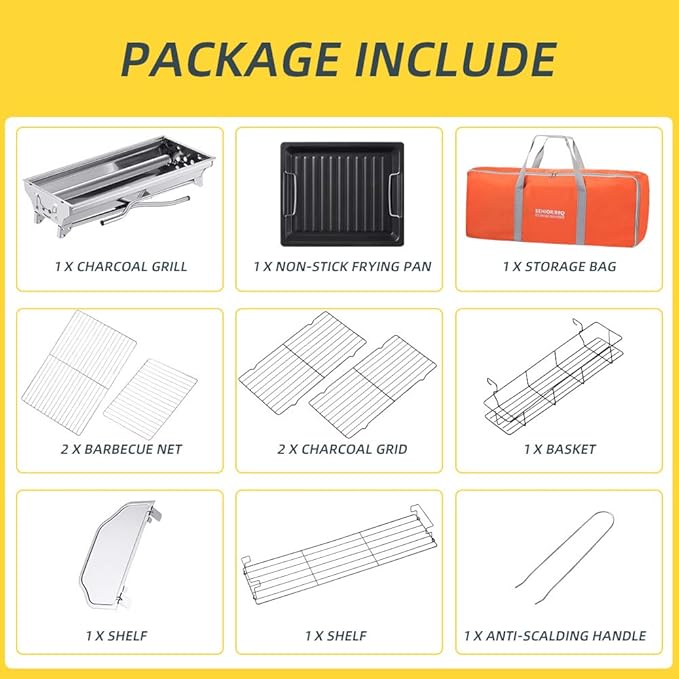 Portable Charcoal Grill,Outdoor BBQ Grill for Christmas Picnic, Thanksgiving Family Gathering and Backyard Barbecue,With Storage Bag & Non-Stick Frying Pan