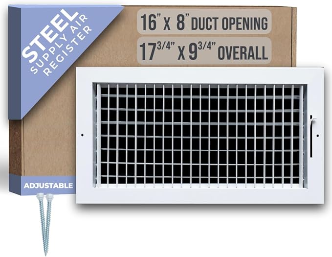 Fits 16x8 Duct Opening Steel Adjustable Air Supply Grille by Handua | Register Vent Cover Grill for Sidewall and Ceiling | White | Outer Dimensions: 17.75" X 9.75"