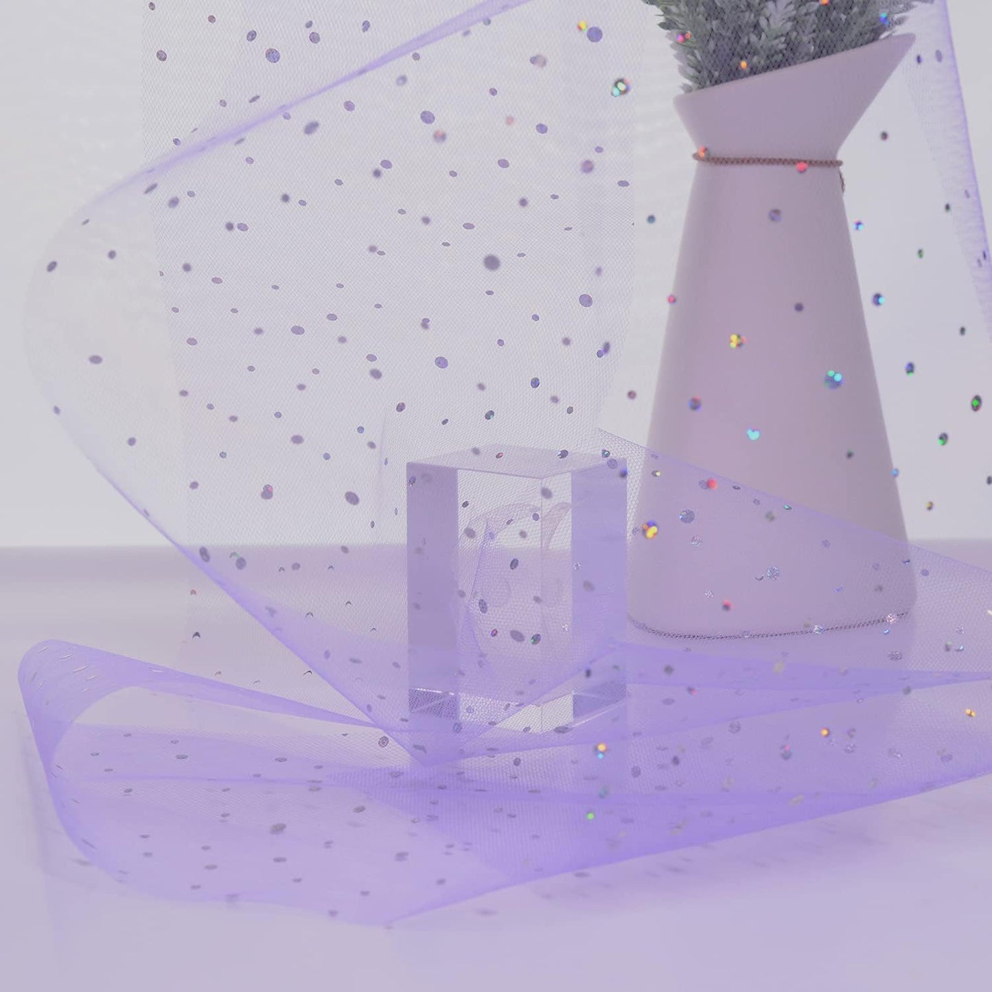 Glitter Tulle Rolls, 6” by 50 Yards (150FT) Netting Fabric Tulle for Tutu Skirts Sewing Birthday Wedding Party Decoration (Lavendar)