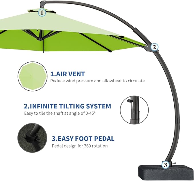 7 Piece Patio Dining Set with 11ft Patio Umbrella (Apple Green), 7 Navy Outdoor HDPE Dining Set with 6 Chairs + 1 Large Table, for Market, Pool, Garden, Backyard, Deck