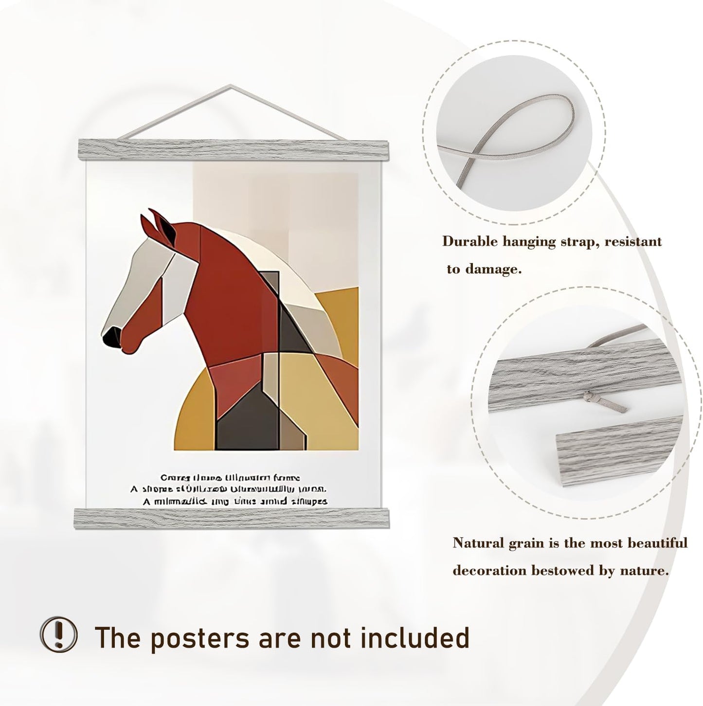 Artmag Magnetic Poster Hanger Frame, 33x24 33x23 33x47 Light Wood Wooden Magnet Canvas Artwork Print Poster Hangers Frames Hanging Kit (Grey, 33")