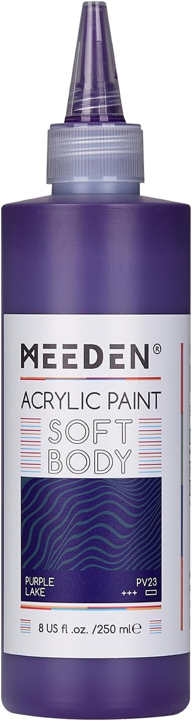 MEEDEN Soft Body Acrylic Paint: Purple Lake Matte Finish - 250ml/8.45oz Bulk Acrylic Colors in Ergonomic Bottle - Fluid Flow Art Paints for Artists Canvas Painting