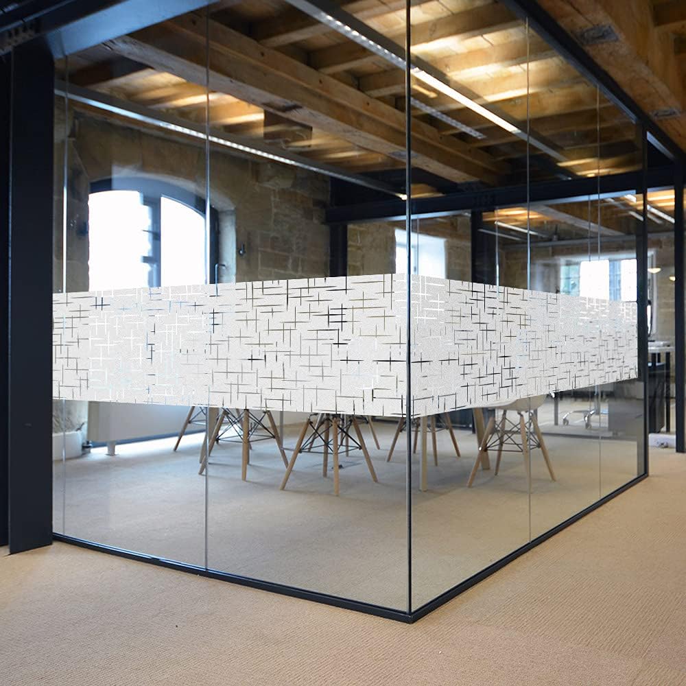 NINETREX Frosted Window Privacy Film,Window Cling Privacy Film, Decorative Glass Static Cling Non-Adhesive Vinyl Removable for Home Office Cross Pattern,29.5 x 157.4Inches