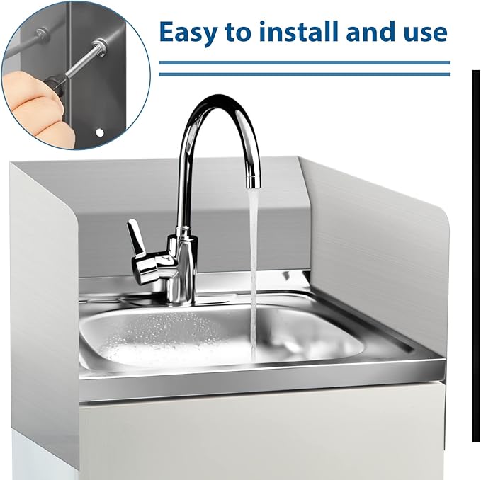 Therwen 2 Pcs Stainless Steel Side Splash Guard for Sink 26 x 12 Inch Wall Mount Guard with Screws Commercial Restaurant Hand Sink and Compartment Prep Sink Kitchen Sink Splash Protector Supply