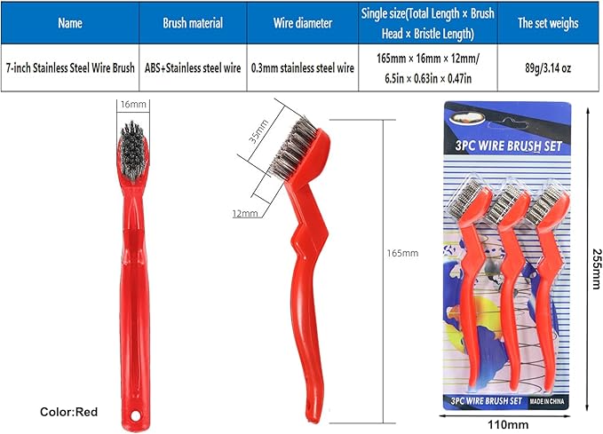 GOLDEN SMILE 3-Pack 7" Stainless Steel Wire Brushes - 40% Denser Than Standard Brushes - for Heavy-Duty Cleaning: Grill Grates, Uncoated Pans, Rust Removal, Deburring & Metal Cleaning
