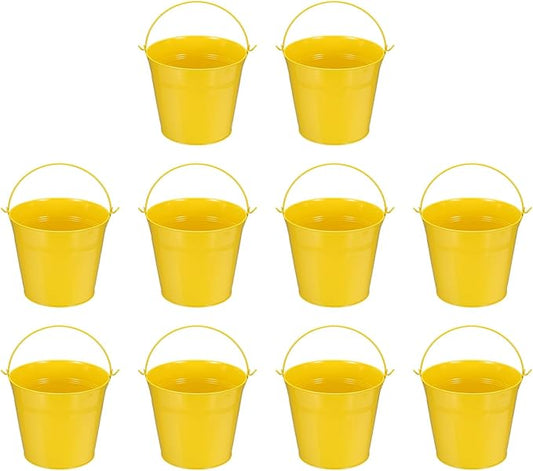 Small Metal Buckets, Mini Buckets with Handle Galvanized Colored Tin Pail Containers Basket Party Supplies - Fit for (Halloween - Classroom Crafts) 6" & 10Pcs & Yellow
