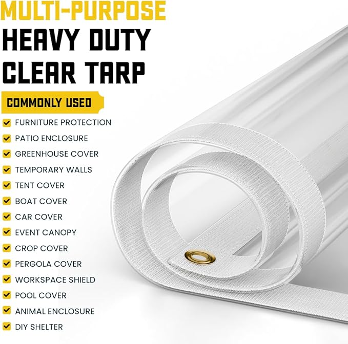 Core Tarps 30 Mil Extreme Heavy Duty Clear Tarp with Gromments - 18x24ft Super Clear Tarps Heavy Duty Waterproof Vinyl Tarpaulin, Transparent Tarp for Outdoor, Camping & Construction, Clear