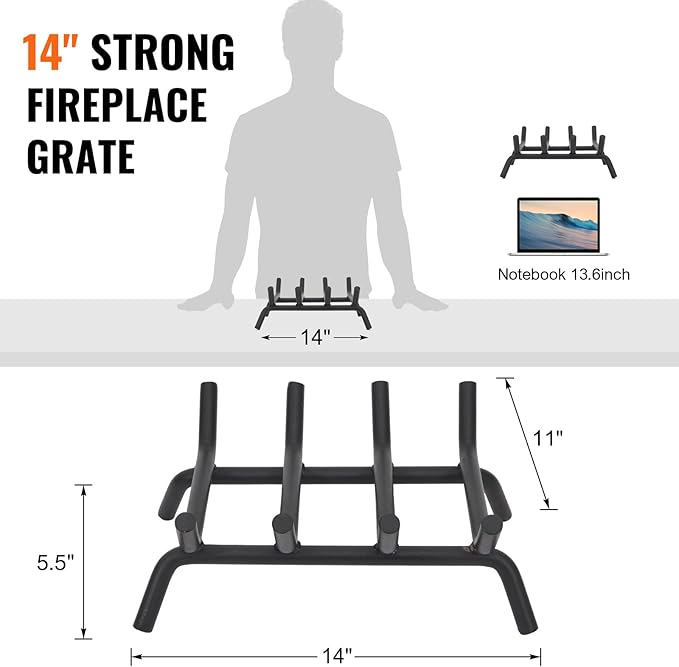 Fireplace Grate 14 inch - Fireplace Log Grates Heavy Duty Solid Round Steel | Log Grate for Fireplace No Assembly Required, Burning Wood Stove Grate for Indoor Chimney Hearth, Outdoor Camping
