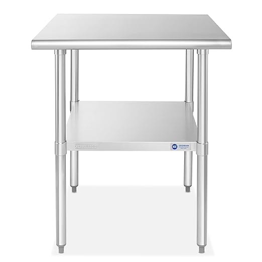 GRIDMANN Stainless Steel Work Table 30 x 30 Inches, NSF Commercial Kitchen Prep Table with Under Shelf for Restaurant and Home