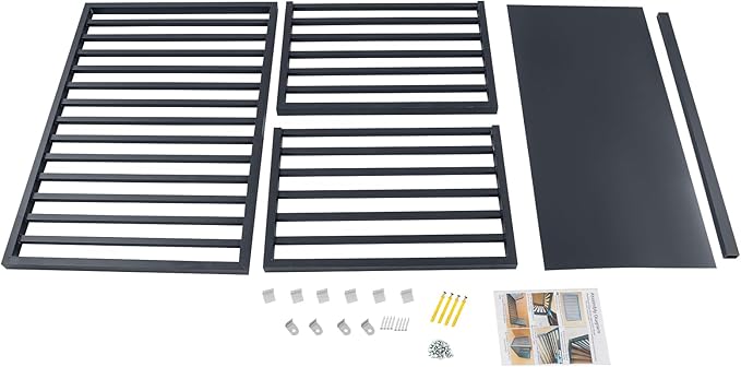 Air Conditioner Fence with Top Cover, 4 Panels 39.4 "L x 19.7 "W x 27.6" H Privacy Fence Panels for Outside, Freestanding Metal Trash Can Hider Outdoor, No-Dig Air Conditioner Sun Blocker Kit (Grey)