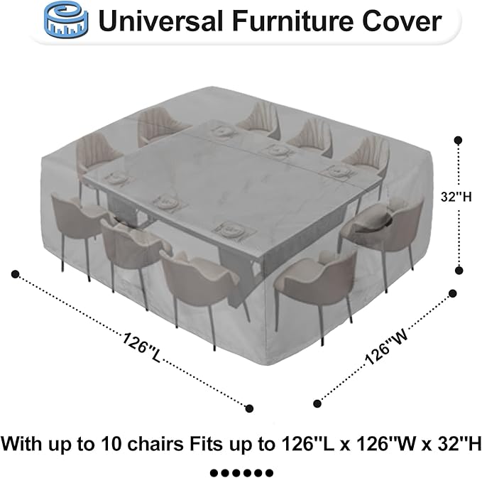 OutdoorLines Outdoor Waterproof Patio Table Furniture Set Covers - Square Couch Sectional Cover Outside Weatherproof Patio Furniture Covering for Deck, Lawn and Backyard 126" L x 126" W x 32" H, Grey