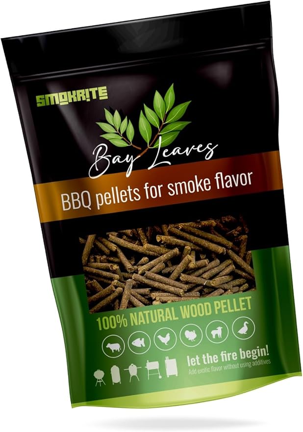 SMOKRITE: Bay Leaves Wood Pellets for Smoker Grills, All 100% Natural Hard Wood BBQ Pellets for Outdoor Grills, Smoke, Roast, Burns Up to 30 Hours of Smoking 0.5 kg