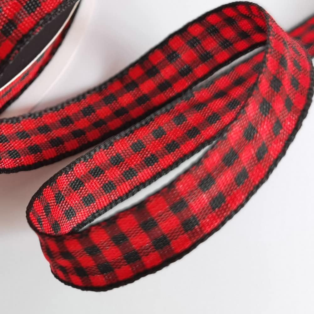 Red and Black Gingham Plaid Checked Ribbon 25 Yards Each Roll 100% Polyester (3/8",BlackRed)