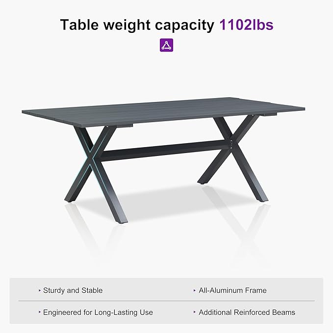 PURPLE LEAF Outdoor Dining Set for 8 All-Weather 9 Pieces Patio Aluminium Dining Table and Rope Weave Chairs Included Cushions for Backyard Indoor Decor Kitchen Patio Furniture Set Grey and Navy