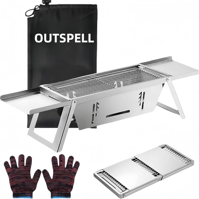 small portable charcoal grill: mini foldable tabletop grills for camping Picnic beach - stainless steel bbq grill for outdoor(Type-3)