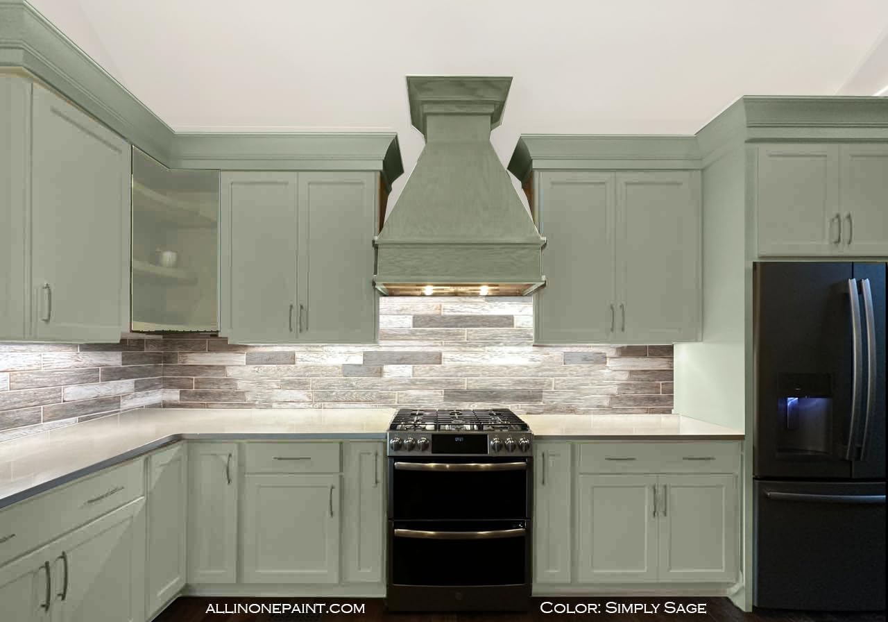 ALL-IN-ONE Paint, Durable cabinet and furniture paint. Built in primer and top coat, no sanding needed. Includes our 30 featured color card - Simply Sage (gray green), 8oz Sample