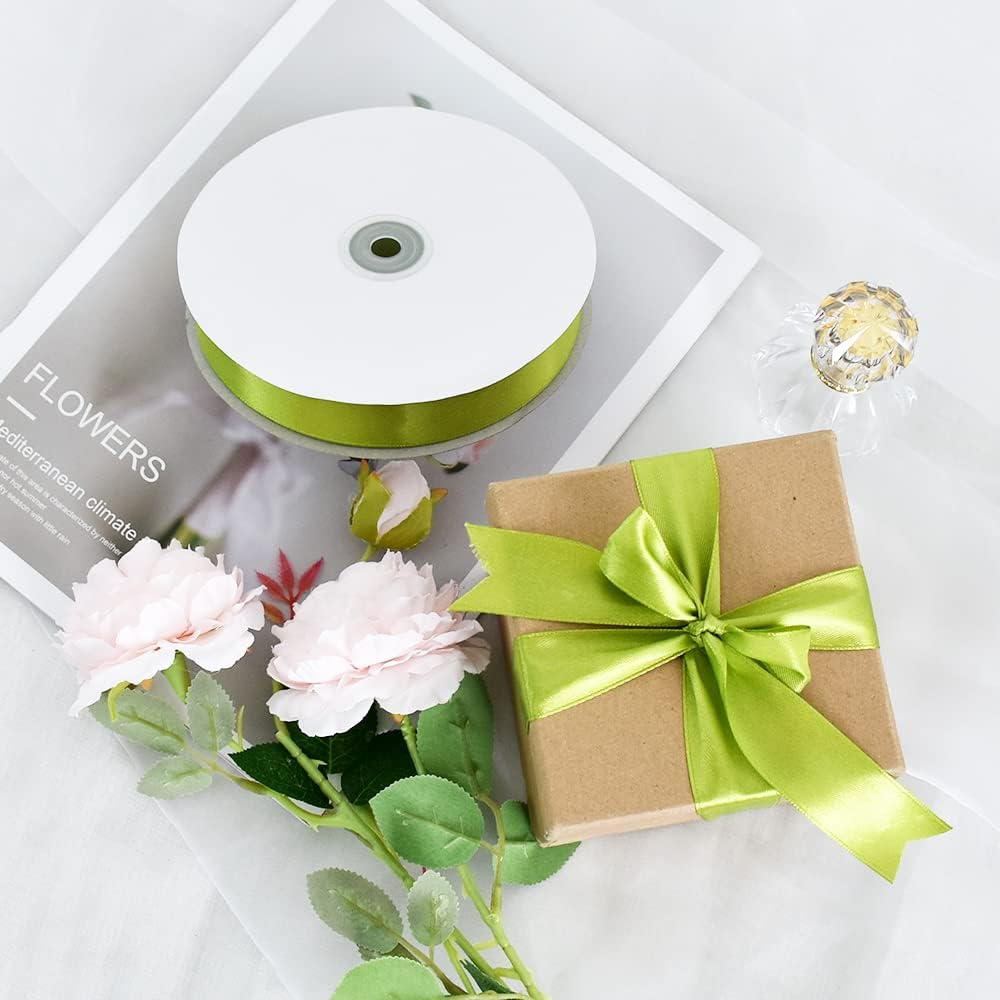 TONIFUL 1 Inch x 100yds Sage Olive Green Satin Ribbon, Thin Solid Color Satin Ribbon for Gift Wrapping, Crafts, Hair Bows Making, Wedding Party Decoration, Invitation Cards, Floral Bouquets