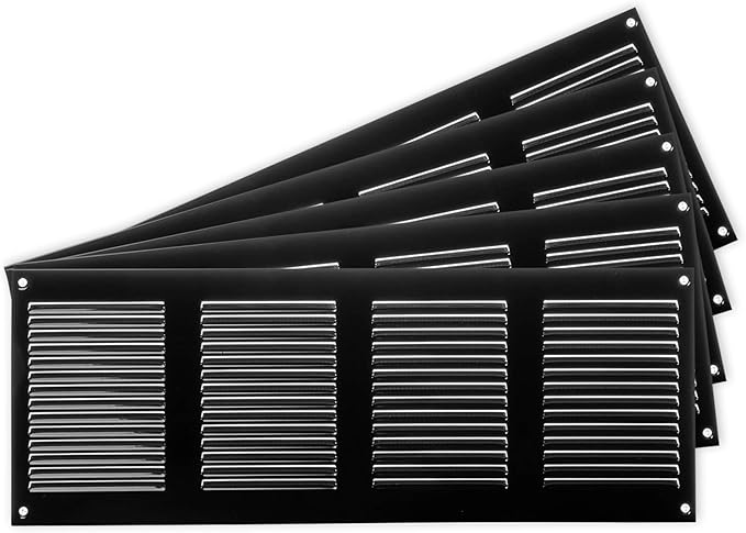 Repa Market 5-Pack Air Vent Cover 16x6 Inch (Outer Dimensions) Black Galvanized Steel Louvered Grill Cover with Mesh Screen/Wall or Ceiling Vent/HVAC Register for Indoor and Outdoor Ventilation