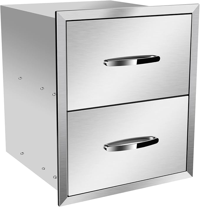 Outdoor Kitchen Drawers, Flush Mount Triple Access BBQ Drawers With Stainless Steel Handle, BBQ Island For BBQ Island Patio Grill Station,Double Drawers