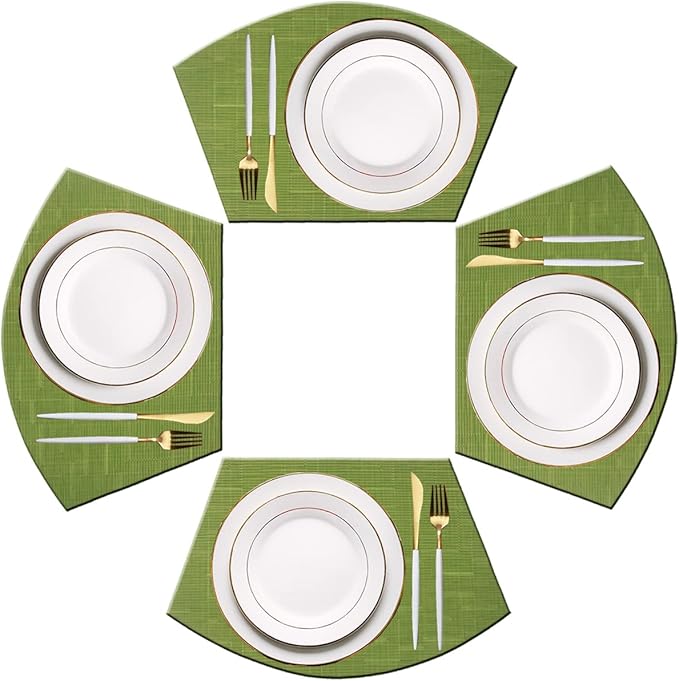 PIGCHCY Wedge Shaped Placemats for Dining Table Washable Vinyl Placemats Heat Resistant Table Mats Set of 4 (Sage Green)