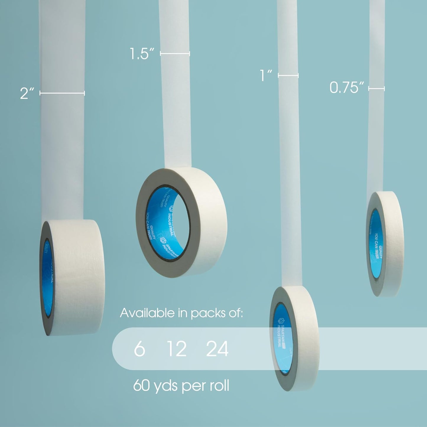Spartan Industrial - 2" X 60 yd Wide Masking Tape for Painting, Drafting, Labeling, and More - 12 Home and Office Tape Rolls, 5.5 Mil