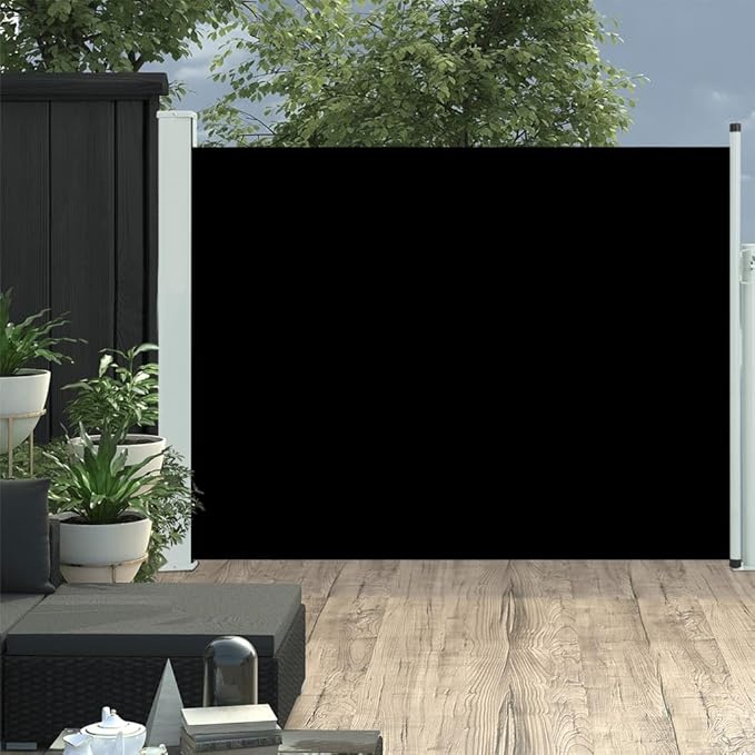 YAFF Patio Retractable Outdoor Folding Privacy Divider, Water & UV Resistant Sun Shade Privacy Wind Screen for Garden, Backyard, Balcony, Terrace 55.1"x196.9" Black (15.4lbs)