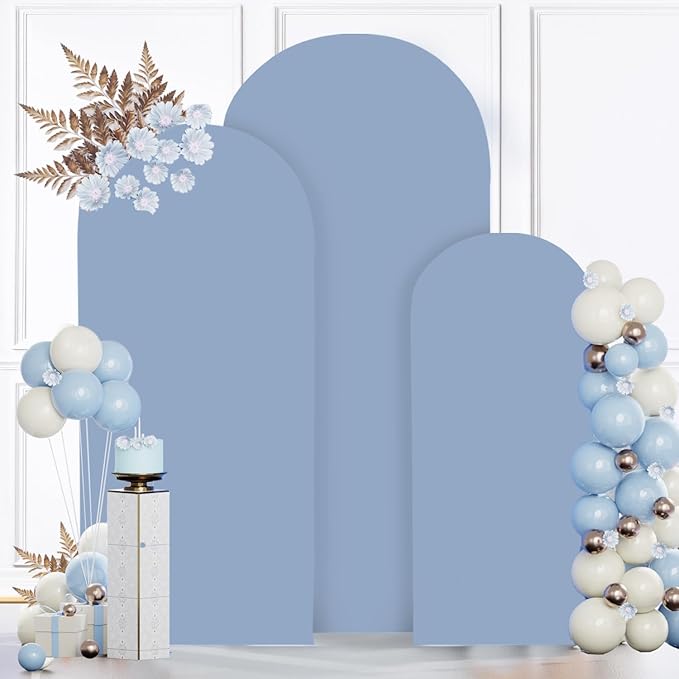 MODFUNS Dusty Blue Arch Cover Set of 3 Spandex Arch Stand Cover Wedding Backdorp Covers 4ft 5ft 6ft Fitted Arches Covers Double Sided Chiara Covers for Wedding Banquet Reception Baby Shower