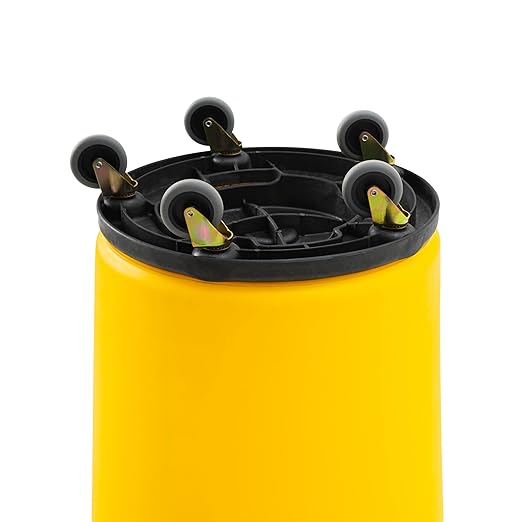 PRO&Family Commercial Round Trash Can with Lid and Dolly Rolling Waste Container, Ingredient Bin, Heavy-Duty Plastic, Anti-Static, Kitchen, Office, Outdoor Use (Yellow, 32 Gallon)