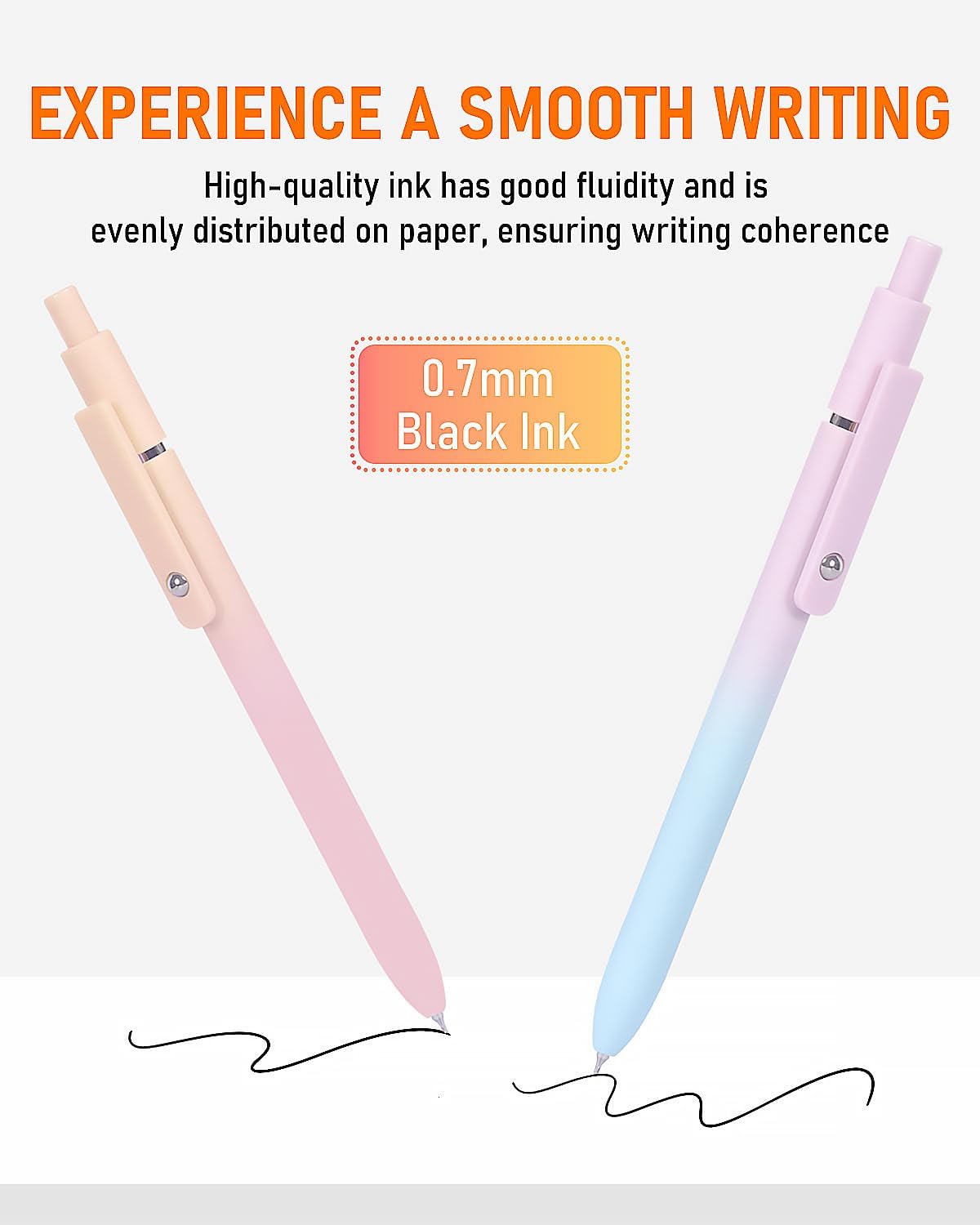 FIOVER Gel Pens, 5pcs Black Ink Medium Point 0.7mm Smooth Writing Pens with Comfort Grip, Aesthetic Ballpoint for Journaling School Office Supplies, Gifts for Women Men(5PCS Gradient Black Ink)