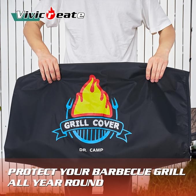 Vivicreate Waterproof BBQ Grill Cover 32 Inch Heavy Duty 420D Fabric Outdoor Barbecue Cover Weatherproof UV Protection Windproof Fits Weber Char-Broil Nexgrill Traeger Smoker Parrilla