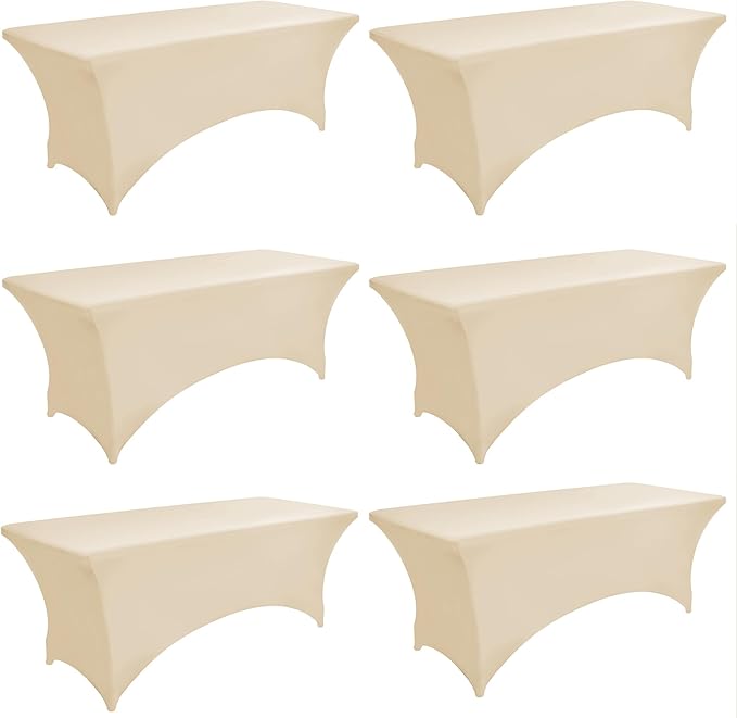 6-Pack 6ft Spandex Table Covers for Rectangle Standard Folding Tables - Wrinkle Resistant Stretch Tablecloths - Ultimate Fitted Table Protector for Parties, Trade Shows, Wedding