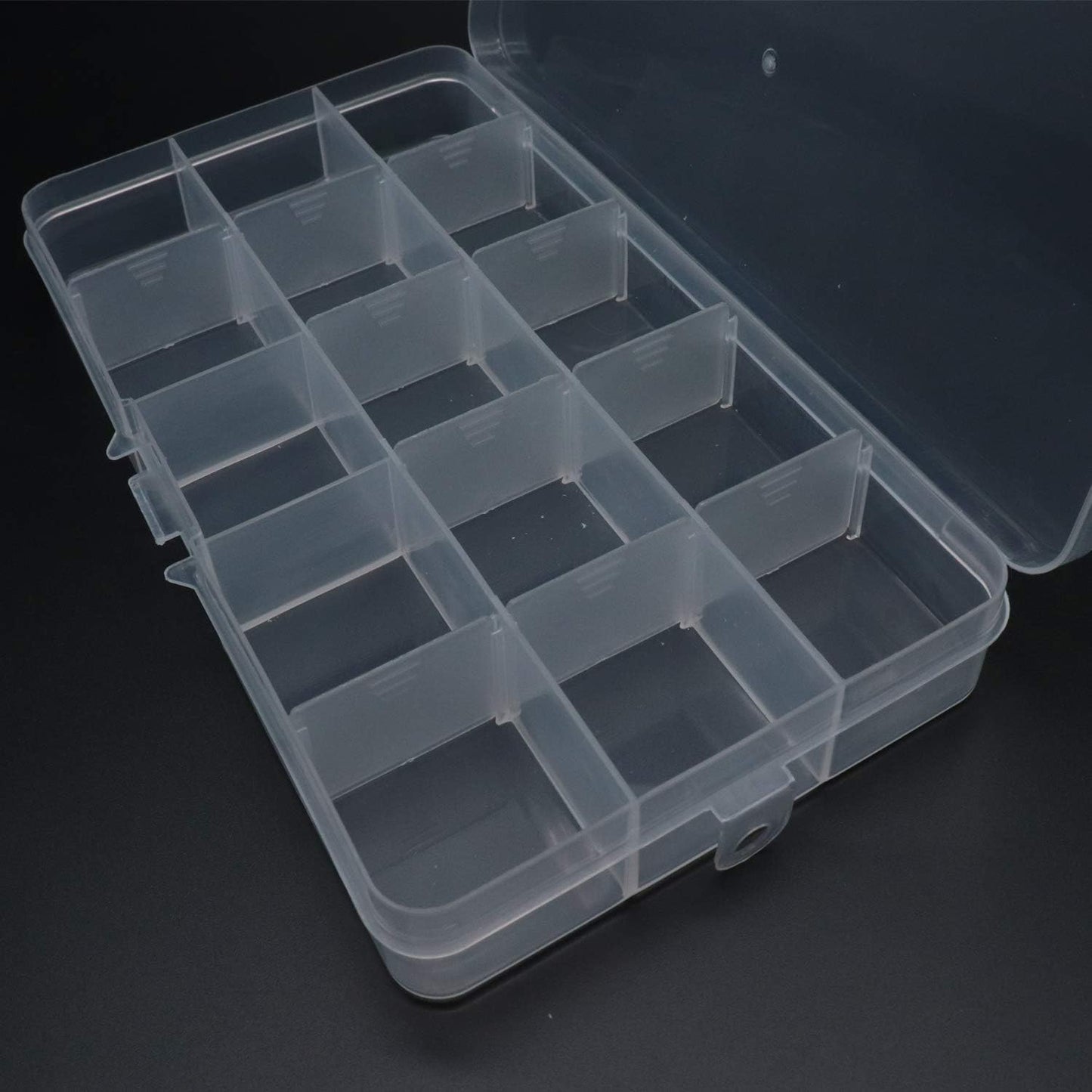 Xiaoyztan Clear Plastic Organizer, 15 Small Grids with Adjustable Dividers, Jewelry Box Bead Storage Container for Small Parts, Fishing Tackle, DIY Crafts, and Earrings, 2Pcs