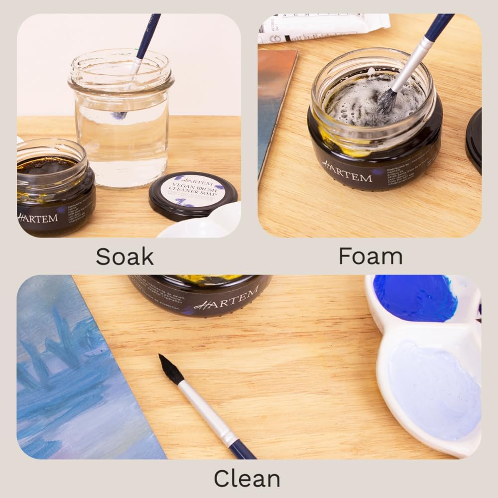 Hartem - Vegan Cream Cleanser Soap and Conditioner for Makeup and Art Brushes, Deep Cleaning and Restoration with Vegetable Oils to Protect Your Brushes, 100 g (3.38 oz)