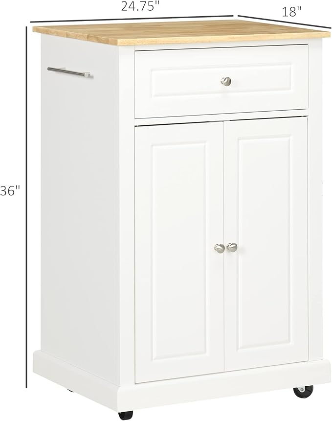 HOMCOM Rolling Kitchen Island Cart, Portable Serving Trolley Table with Drawer, Adjustable Shelf and 2 Towel Racks, Cream White