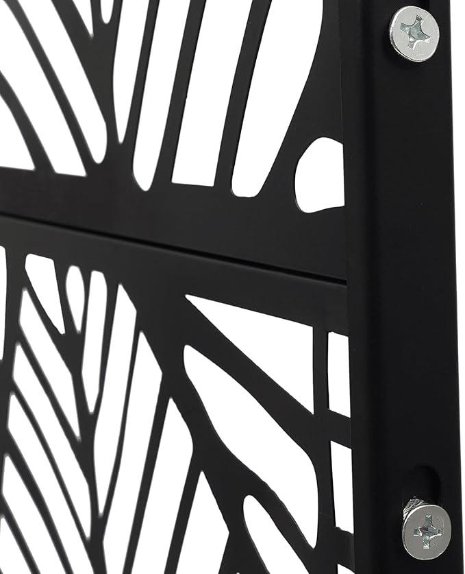 Metal Outdoor Divider 71x40'' Privacy Screens 6 Panels Privacy Fence with Leaf Pattern, Freestanding Decorative Privacy Screen for Patio Balcony Deck Garden Backyard (Model A)