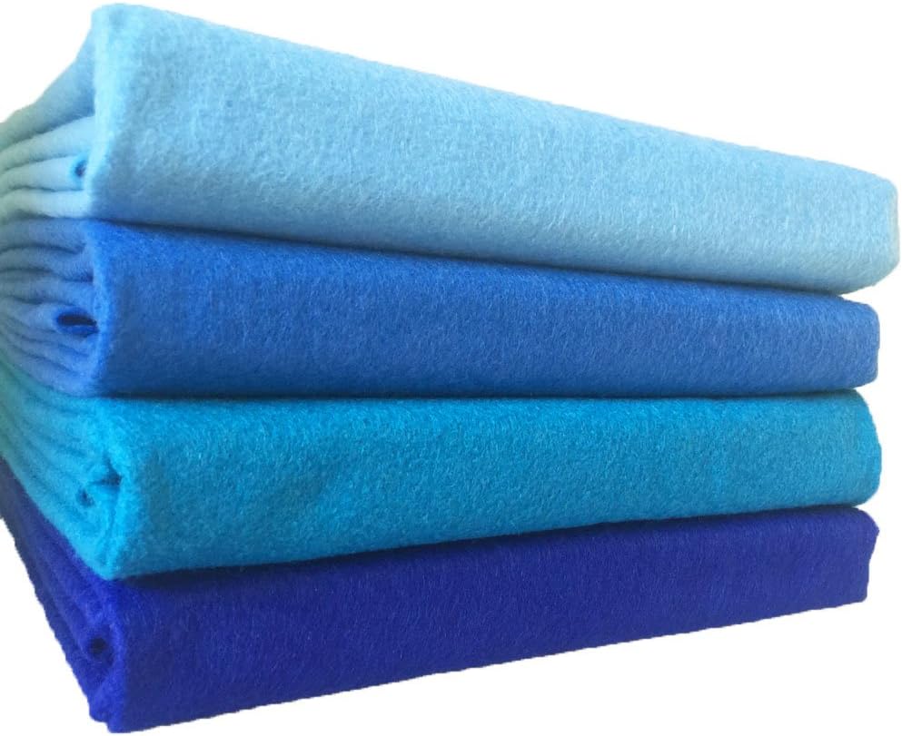 4pcs Thick 1.4mm Soft Felt Fabric Sheet Assorted Color Felt Pack DIY Craft Sewing Squares Nonwoven Patchwork (92x90cm Blue)